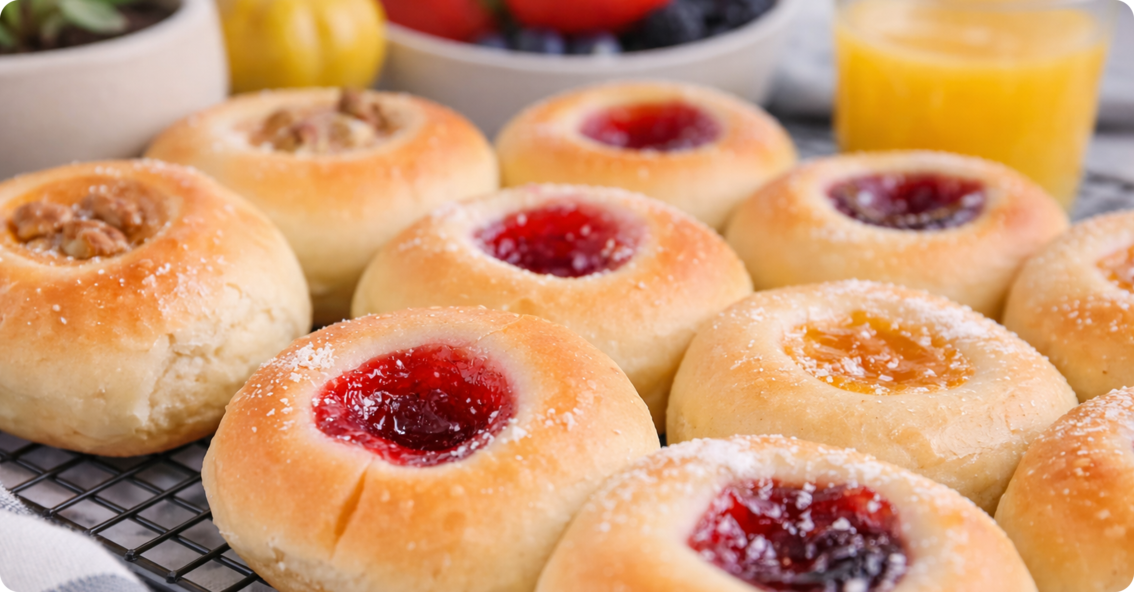 Variety of fresh kolaches at Kolache Rolf's